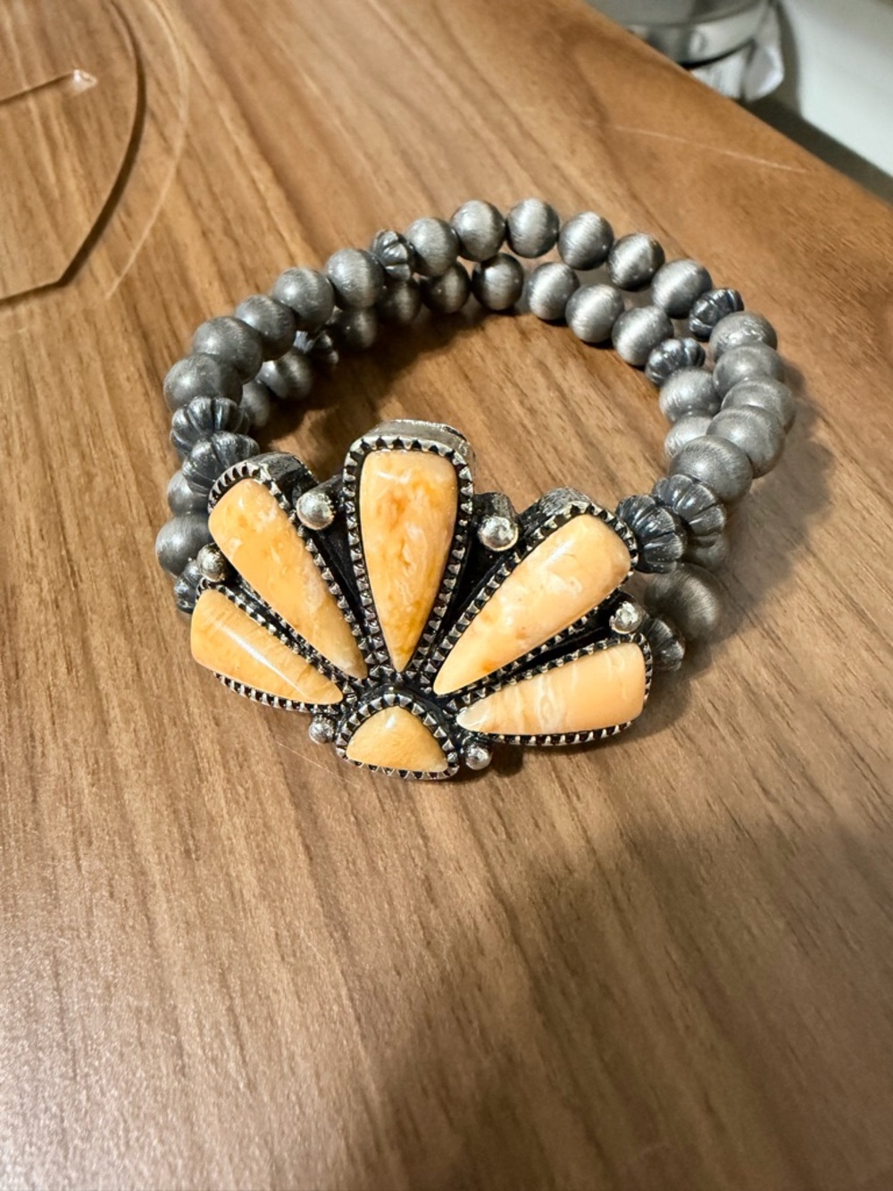 Sterling-Inspired Yellow Stone Beaded Stretch Bracelet